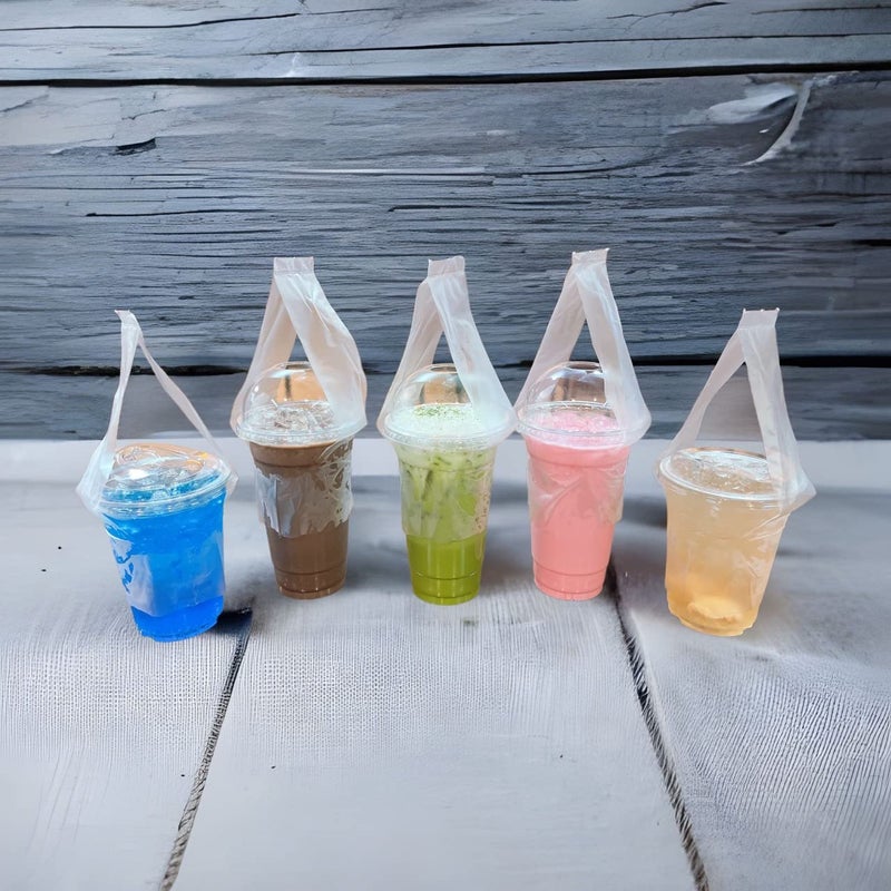 SPICY SERVED 100PCS Plastic Clear Handle Drink Containers Bags for Shops Stores Delivery Hanging Carry Take Out Beverage Coffer Milk Juice Water Tea Hole Liquid Pouches Single or Double Cups (Single Cup) - Image 4